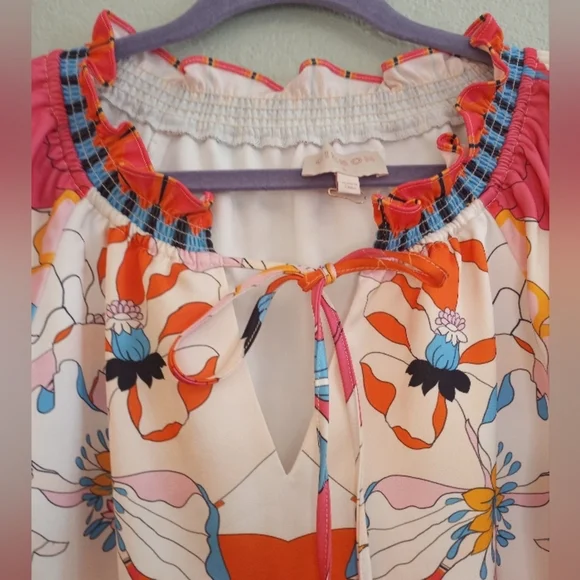 Ciebon Drea Floral Print Bohemian Keyhole Neckline Long Balloon Sleeve Mini - Picture 6 of 12